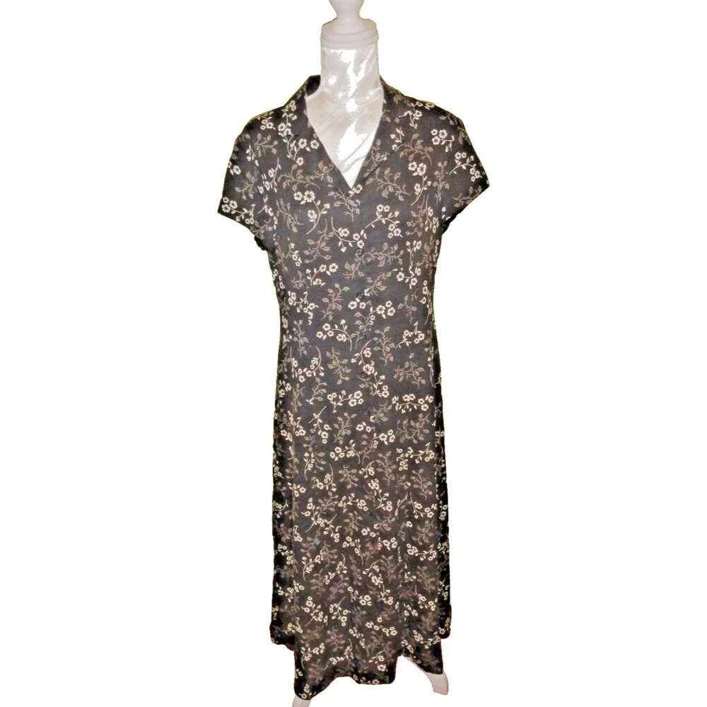Casual Corner Annex Black White Floral Maxi Dress Sweetheart Collar Button Vneck - Picture 1 of 12
